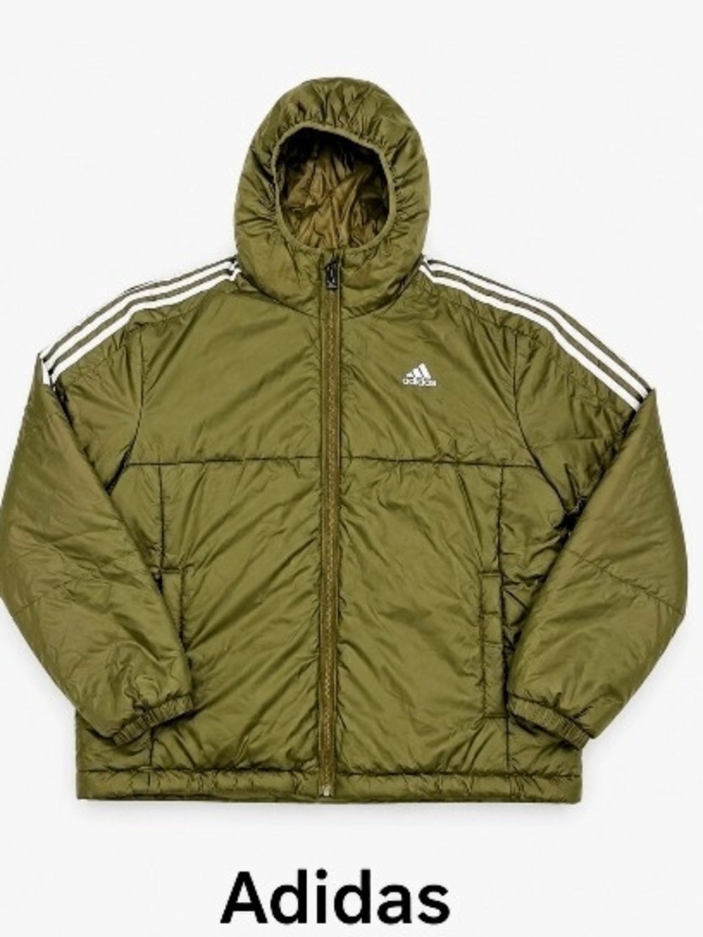 Adidas Men's Olive Green Puffer Jacket with Hood